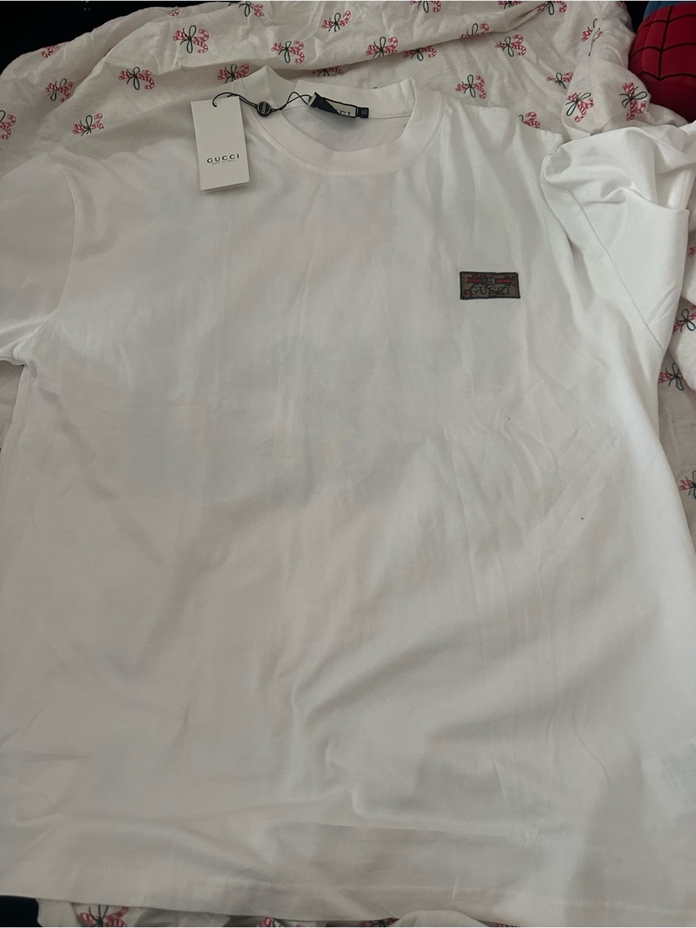 Gucci White Short Sleeve T-Shirt with Small Logo Patch